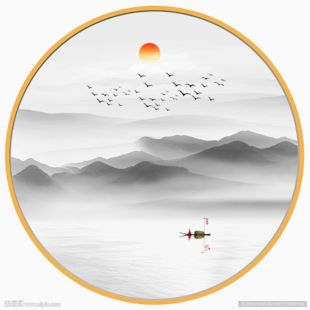 意境山水圆形装饰画