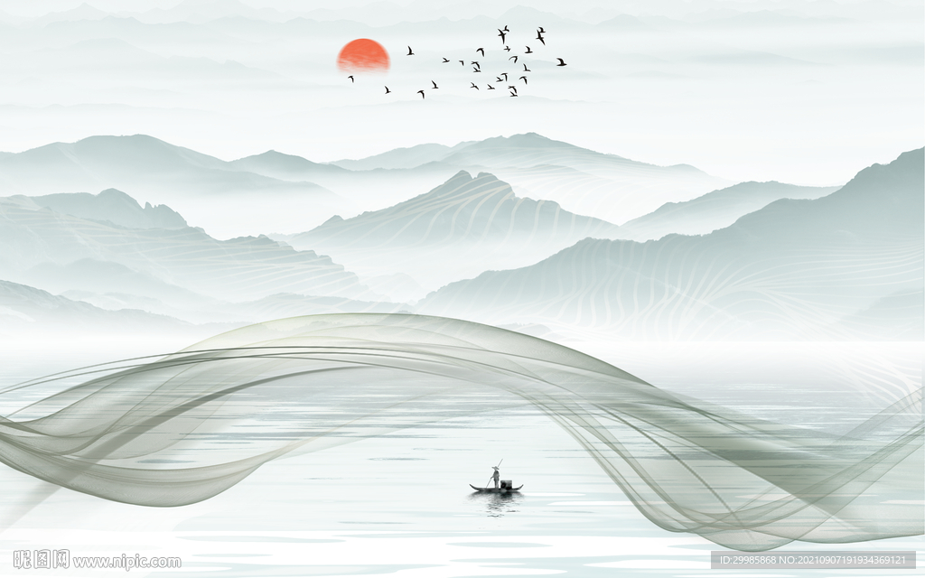 简约新山水客厅画 tif分层