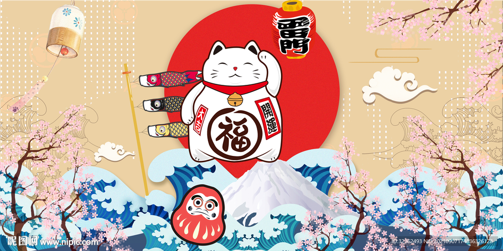 工装 日本料理招财猫背景画