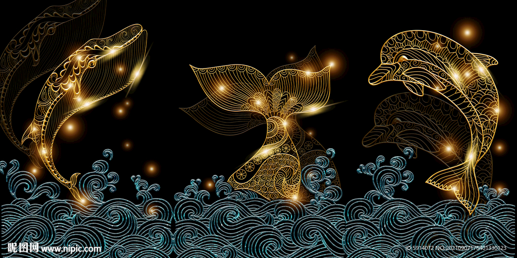 晶瓷画 抽象画 海豚画