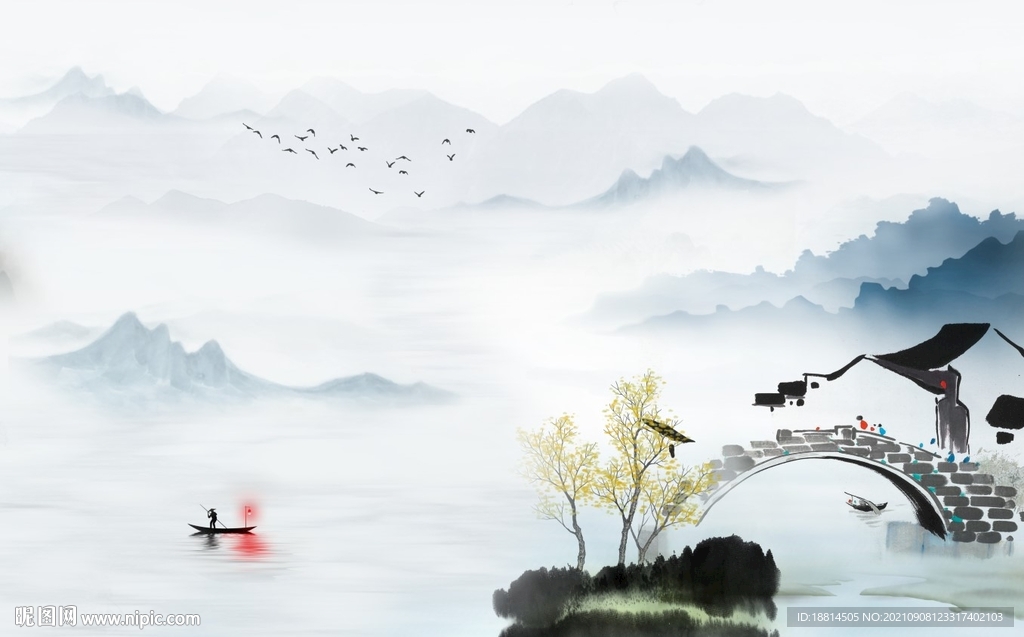 新中式山水背景墙