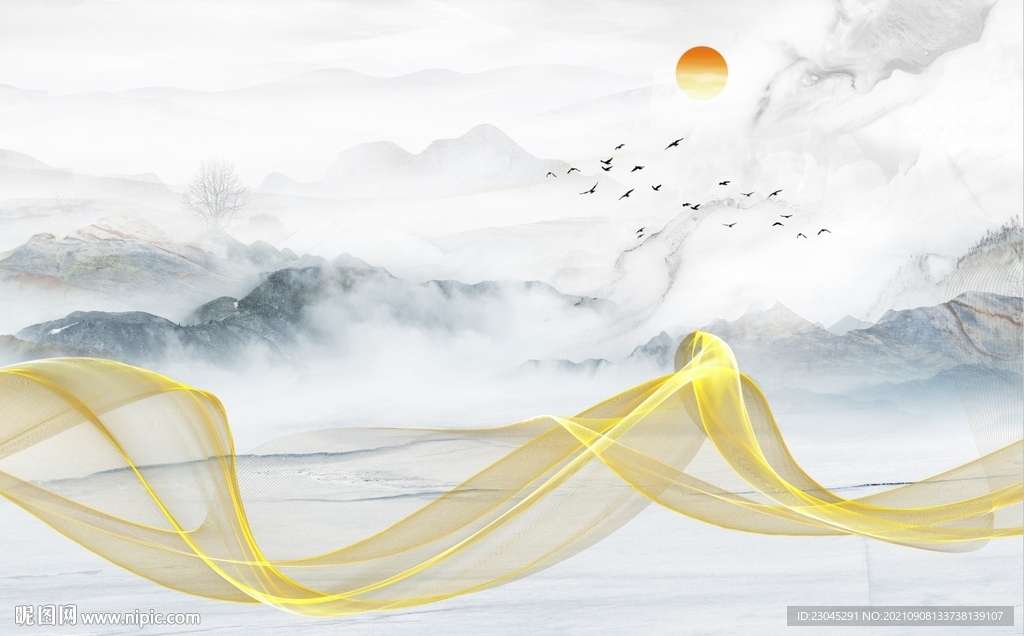 新中式山水背景墙