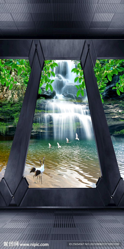 流水瀑布玄关背景墙