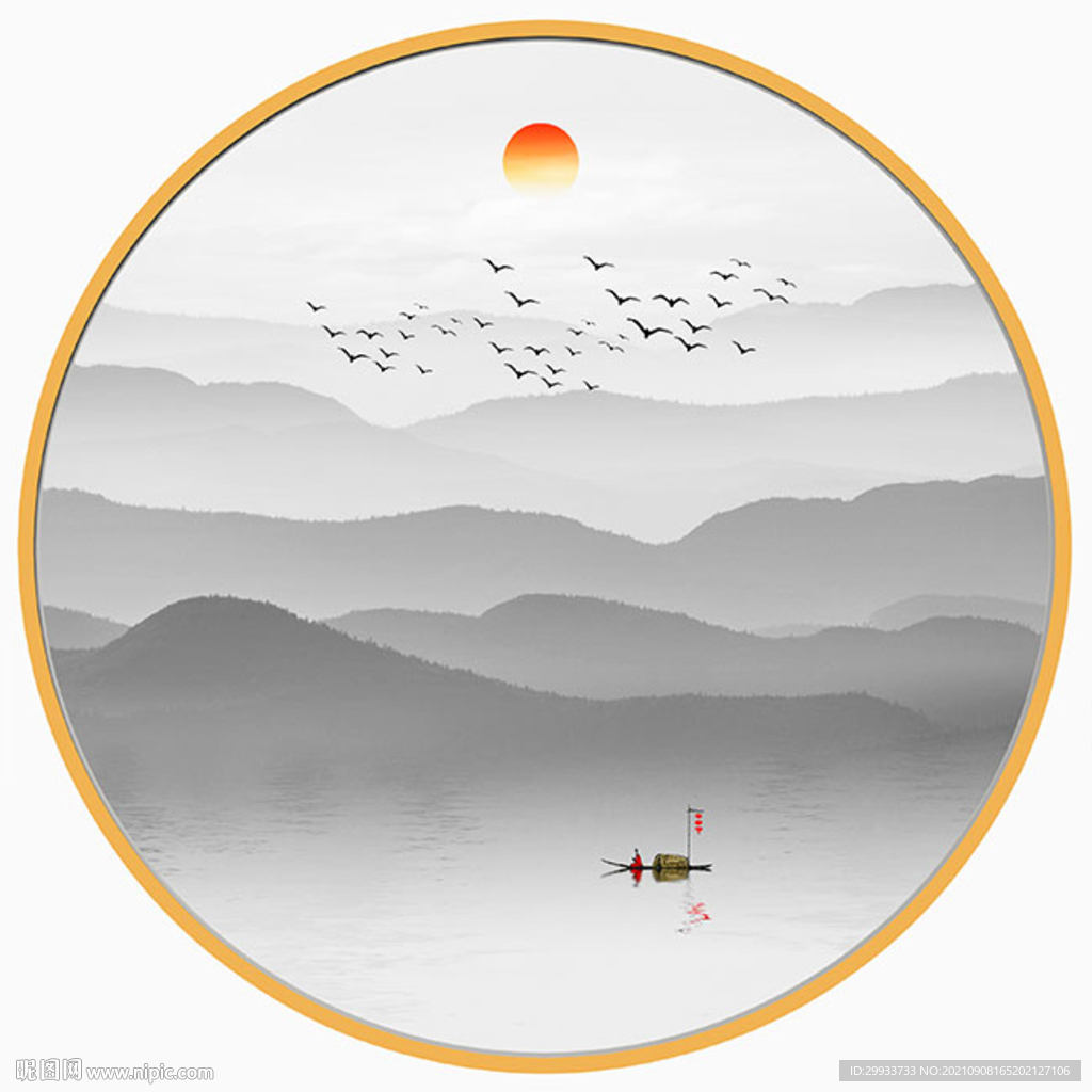 意境山水圆形装饰画