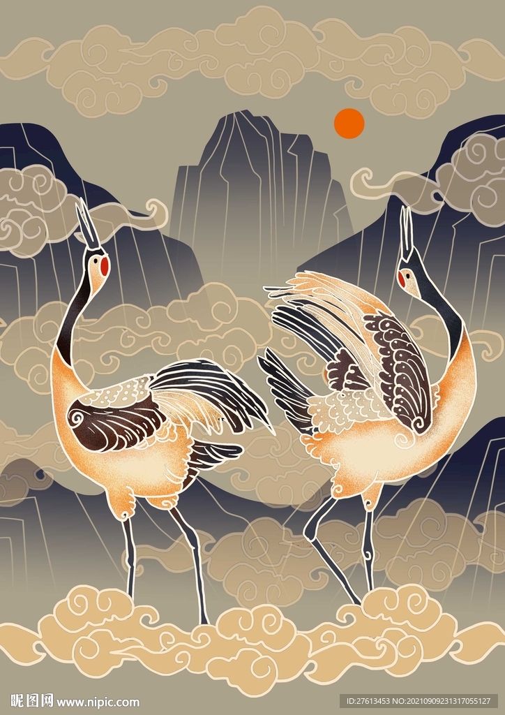 中国风仙鹤插画海报