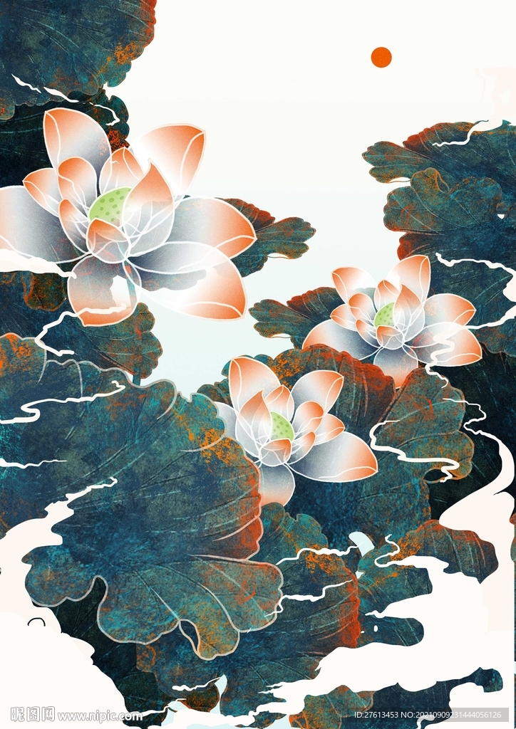 国潮风荷花插画海报
