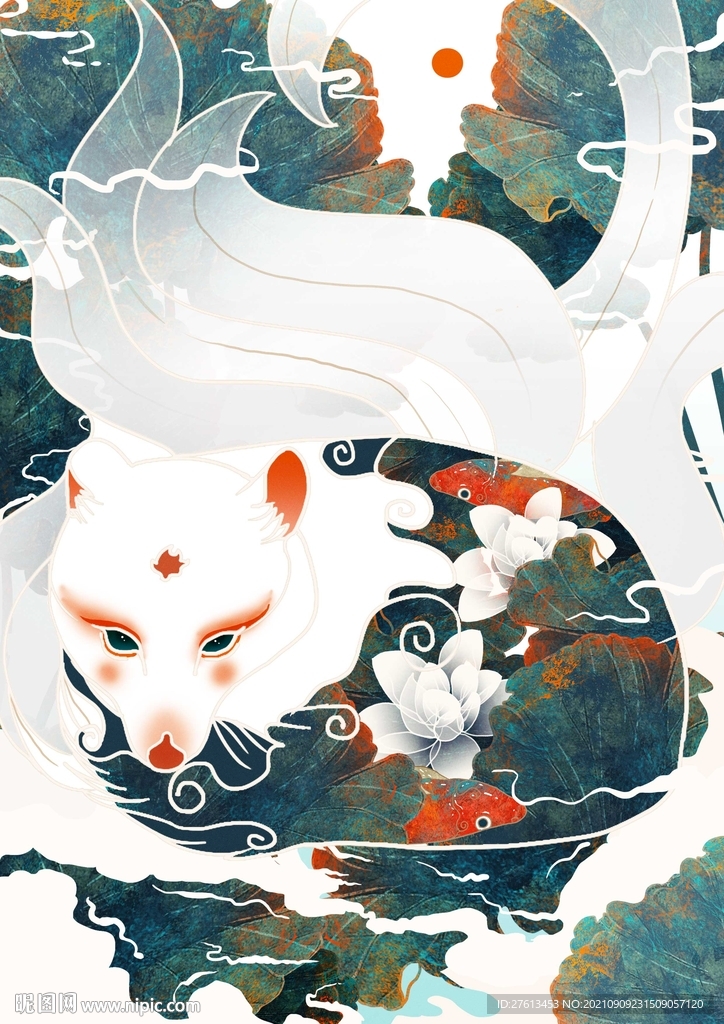 国潮风白狐插画海报