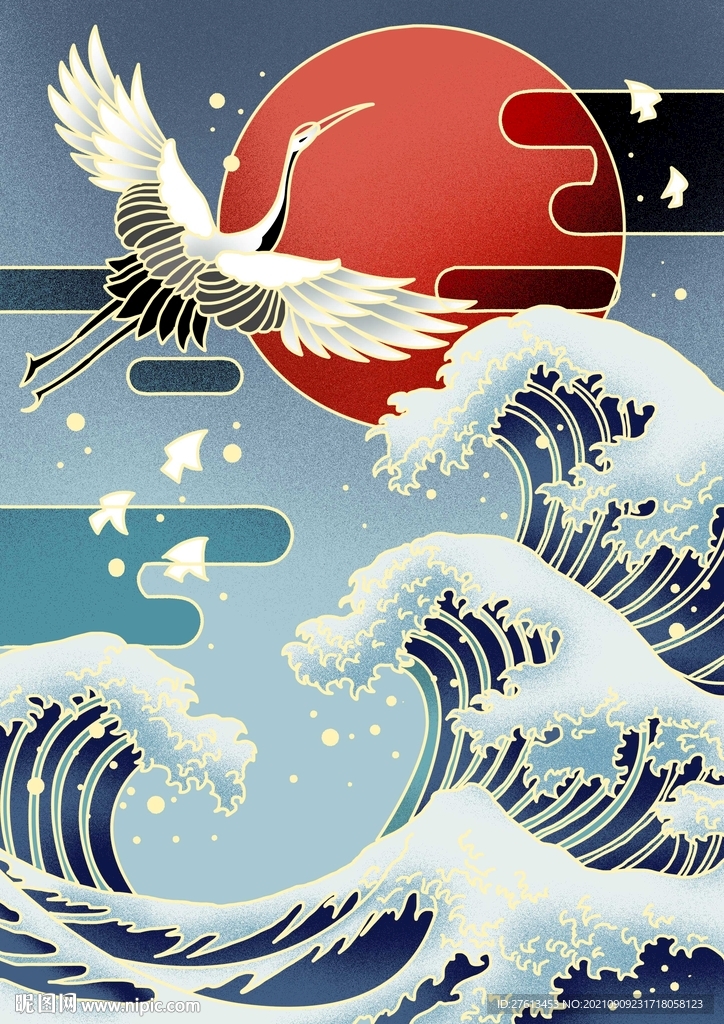 中国风仙鹤插画海报