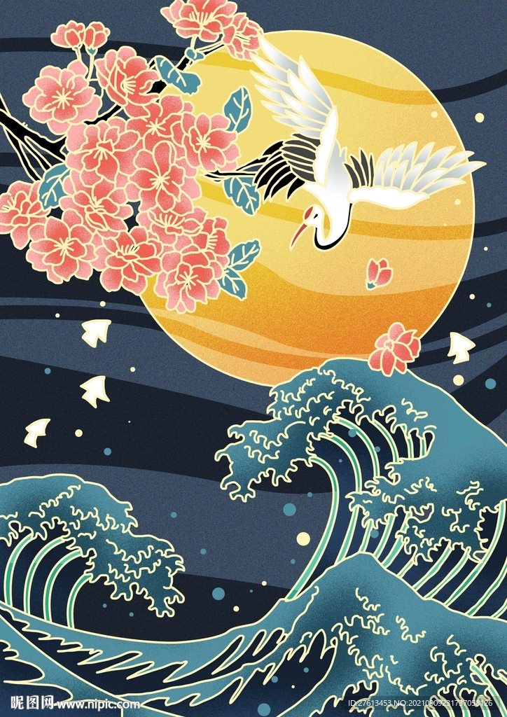 中国风仙鹤海报插画