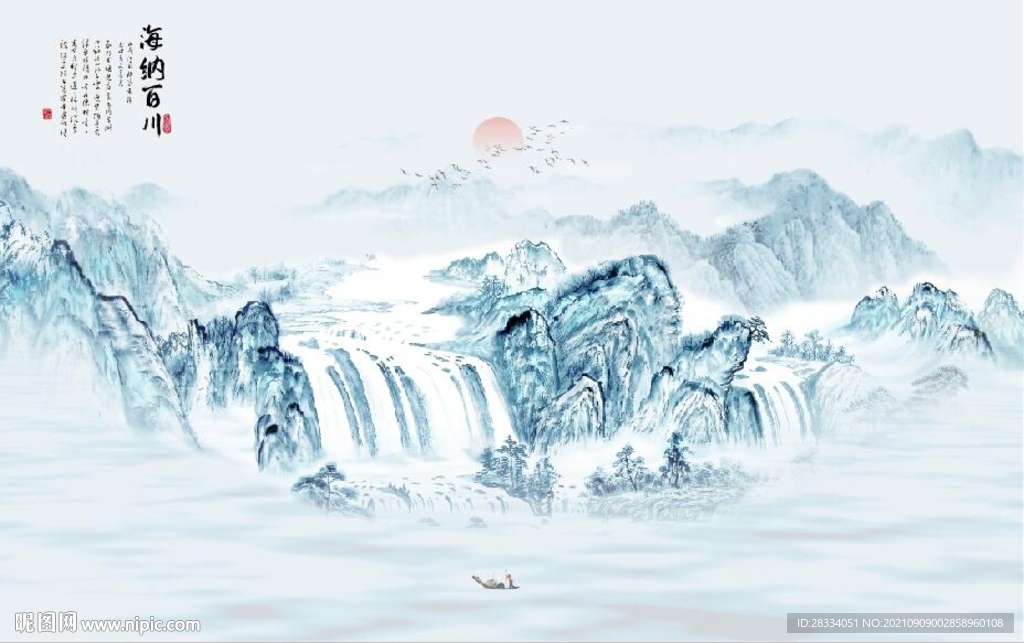 大理石爵士白水墨山水国画背景墙