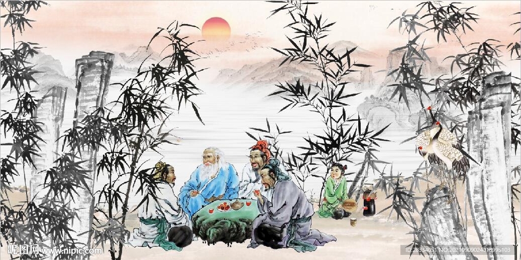 中式茶道茶文化水墨国画背景墙