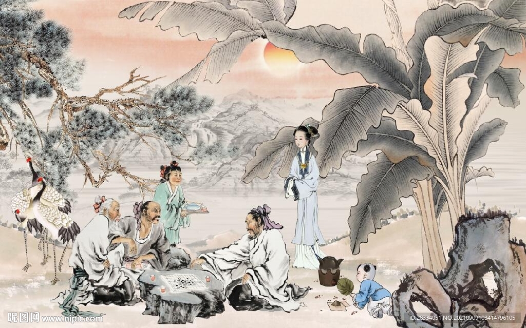 中式茶道茶文化水墨国画背景墙