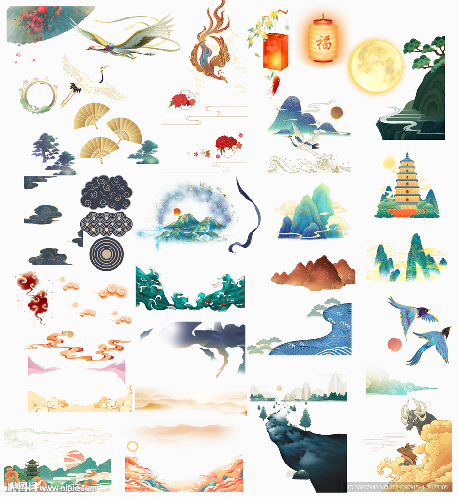 中国风 国潮 插花 素材