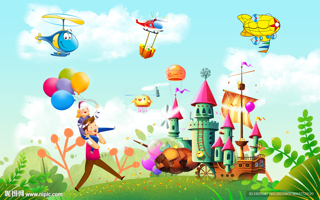 儿童房背景墙画