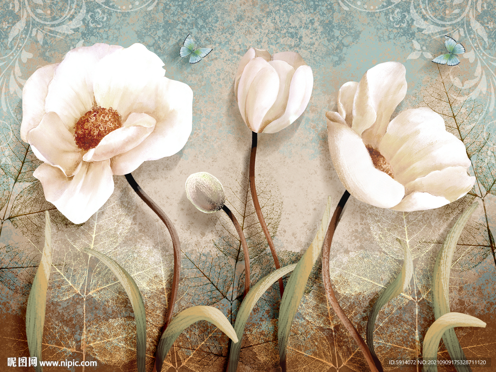 晶瓷画 白色花朵