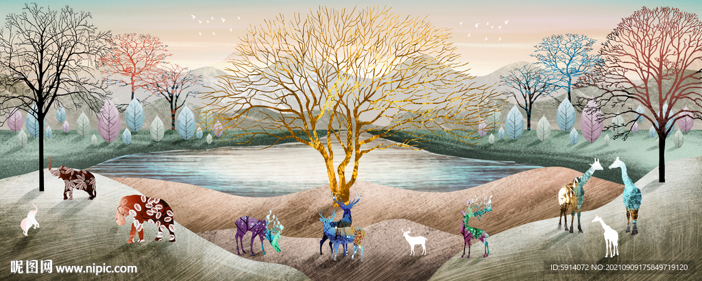 晶瓷画 麋鹿 新中式