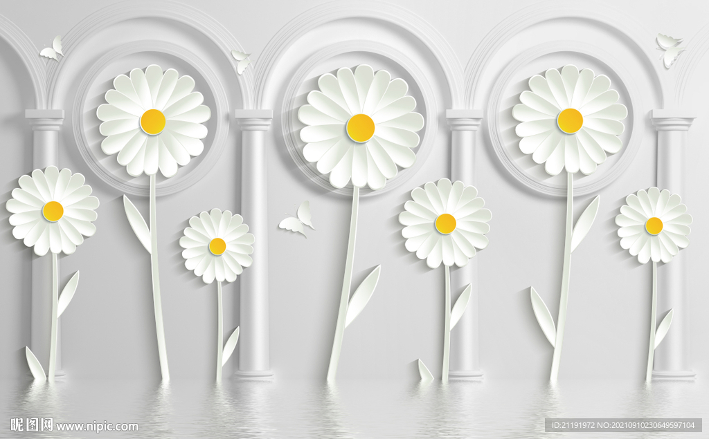 欧式白色花朵背景墙