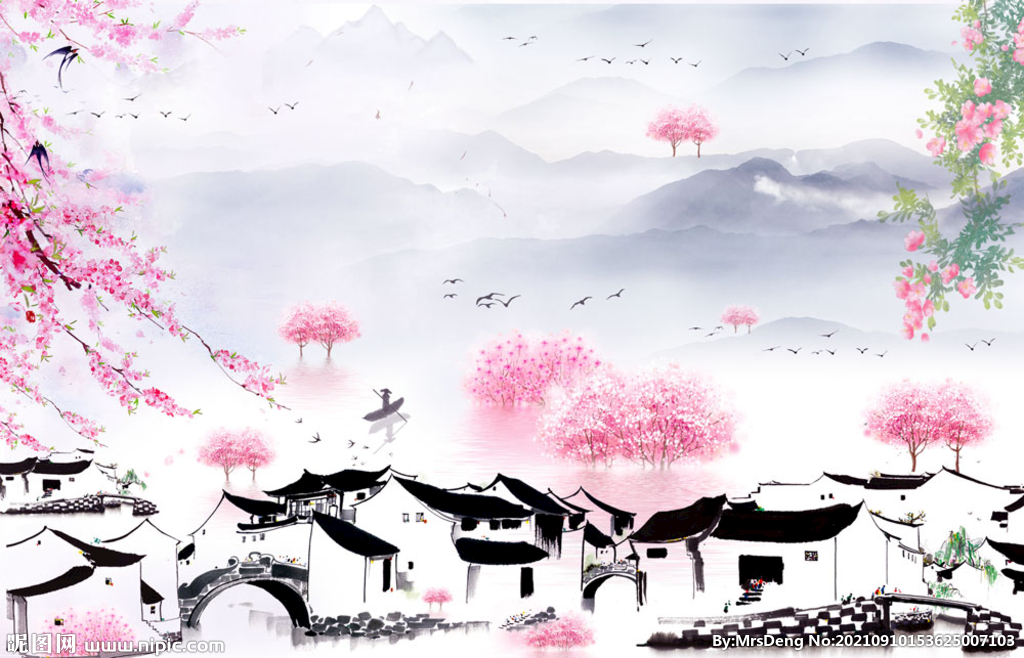 江南水乡水墨画