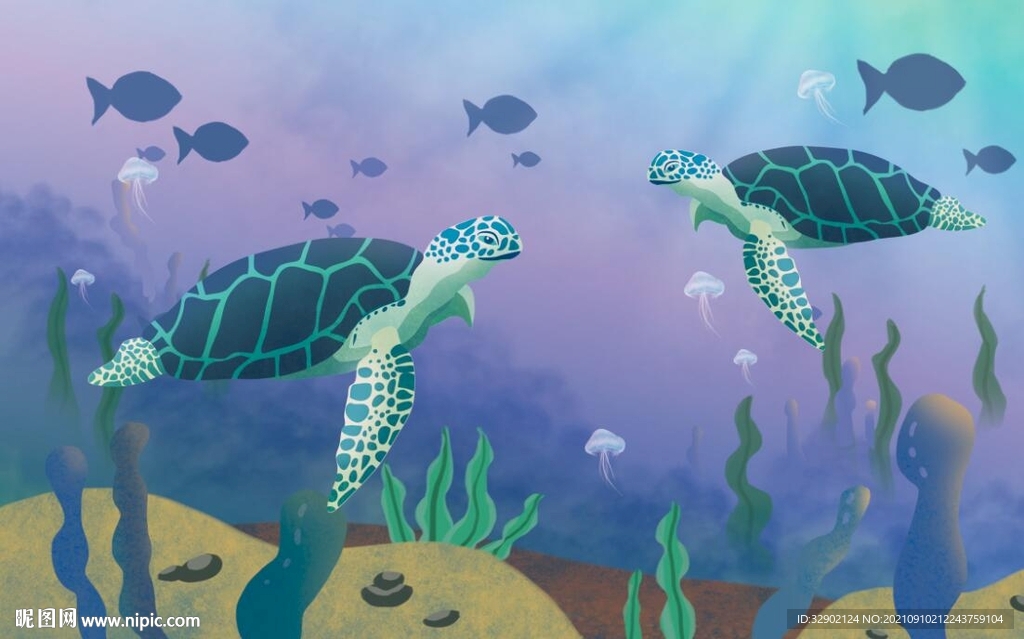 卡通乌龟海洋世界背景墙