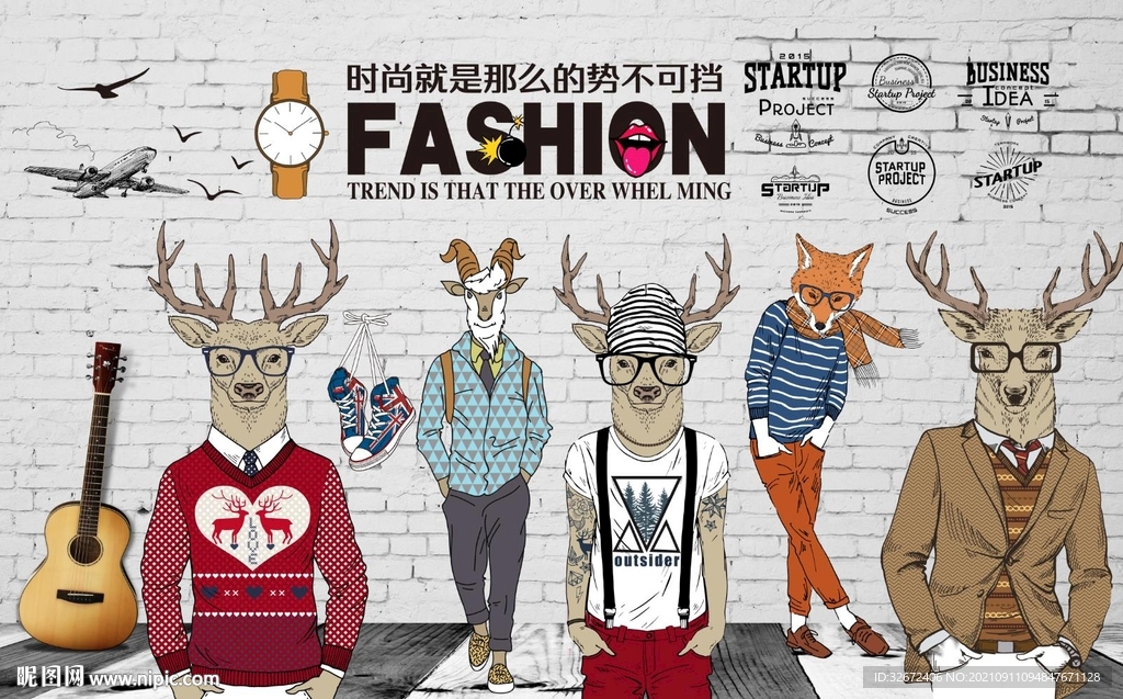 复古砖墙服装店工装背景墙图