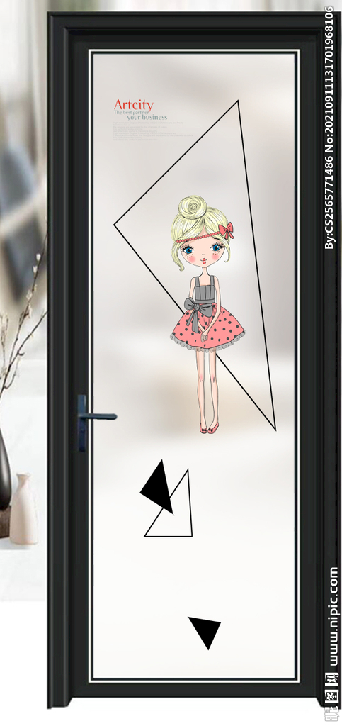 高清分层彩白彩透明底平开门 