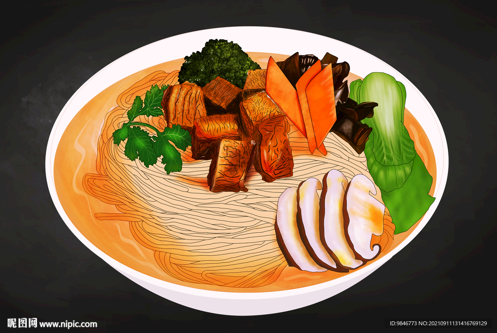 牛腩面 手绘 牛肉