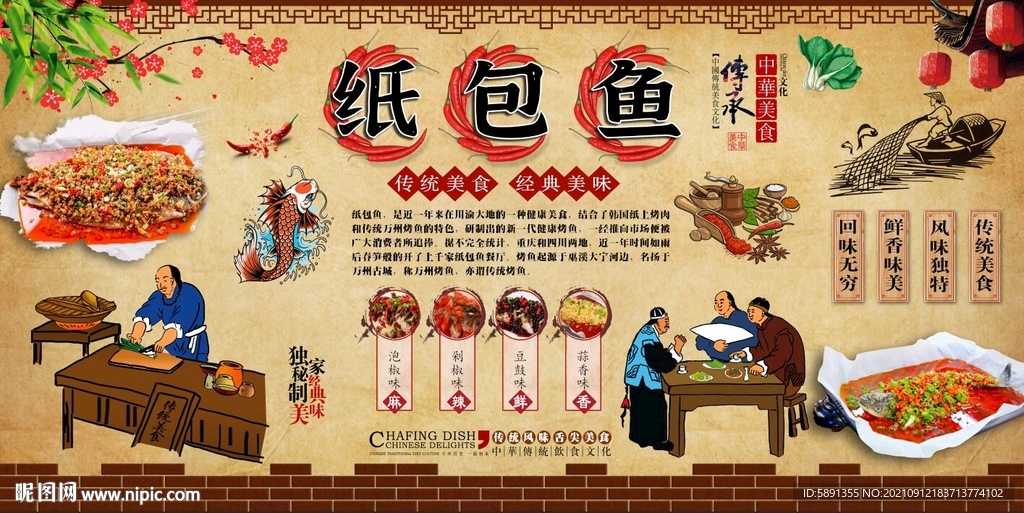 纸包鱼背景墙