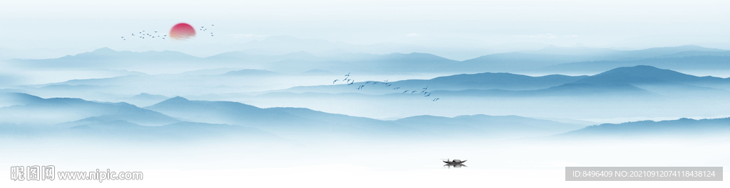 巨幅新中式长卷横幅意境山水壁画