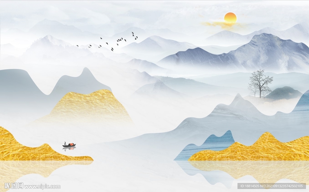 新中式山水背景墙