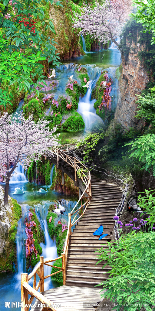 自然流水玄关壁画