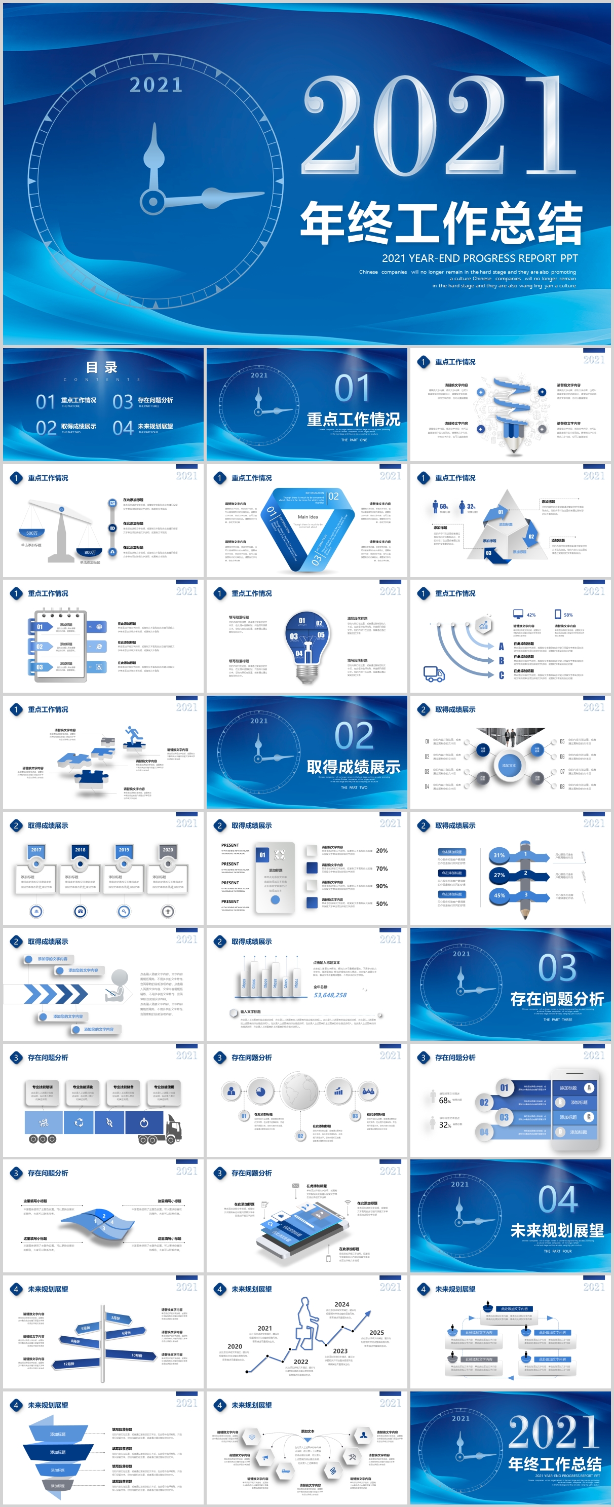 蓝色炫酷公司年终工作总结PPT