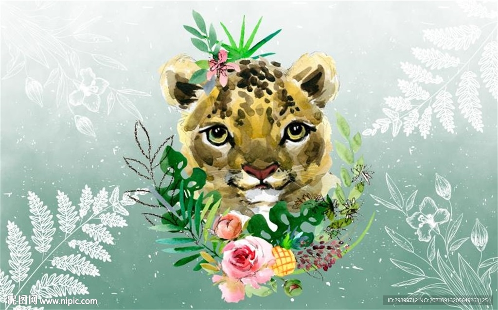 卡老虎鲜花叶子绿色壁纸背景