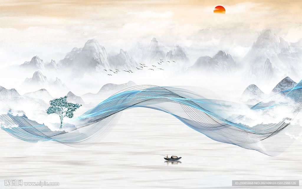 别墅新山水无框画 tif分层