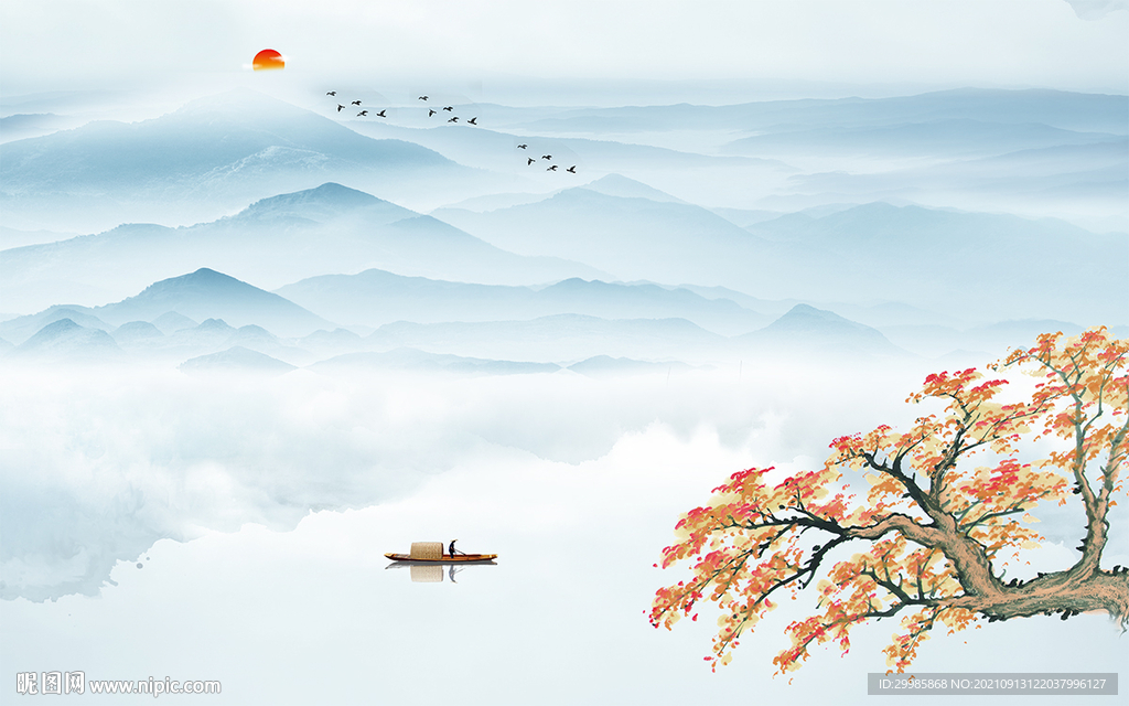 中式 新山水无框画 tif分层