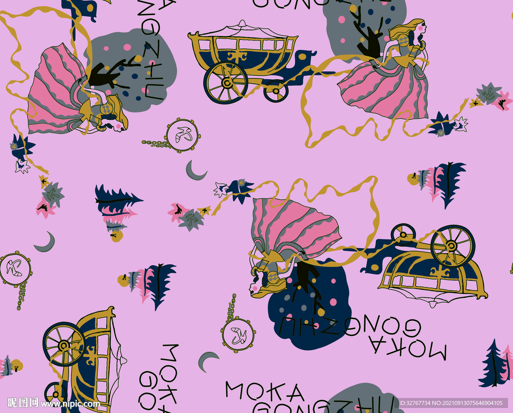 马车 女孩 卡通 