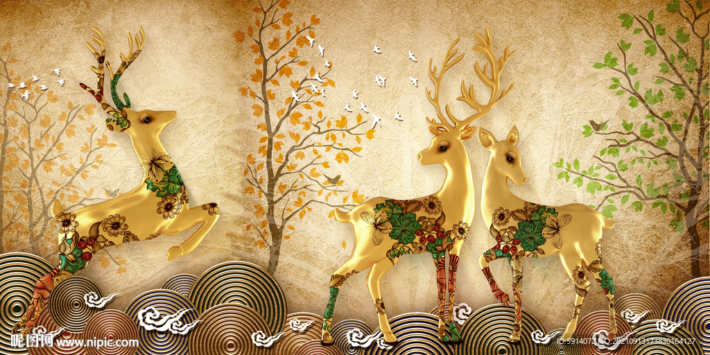 晶瓷画 麋鹿 新中式