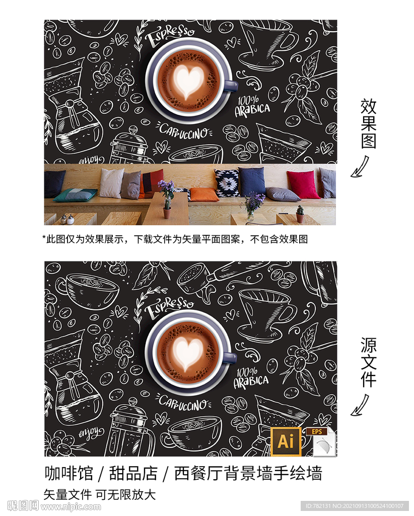 咖啡店手绘墙背景墙