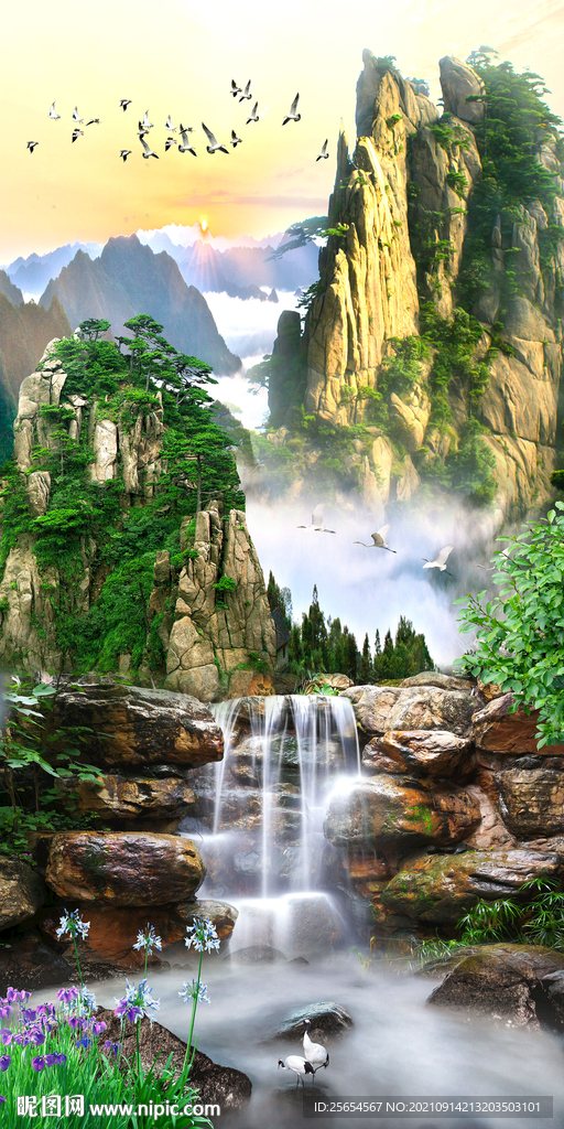 新式流水生财玄关壁画