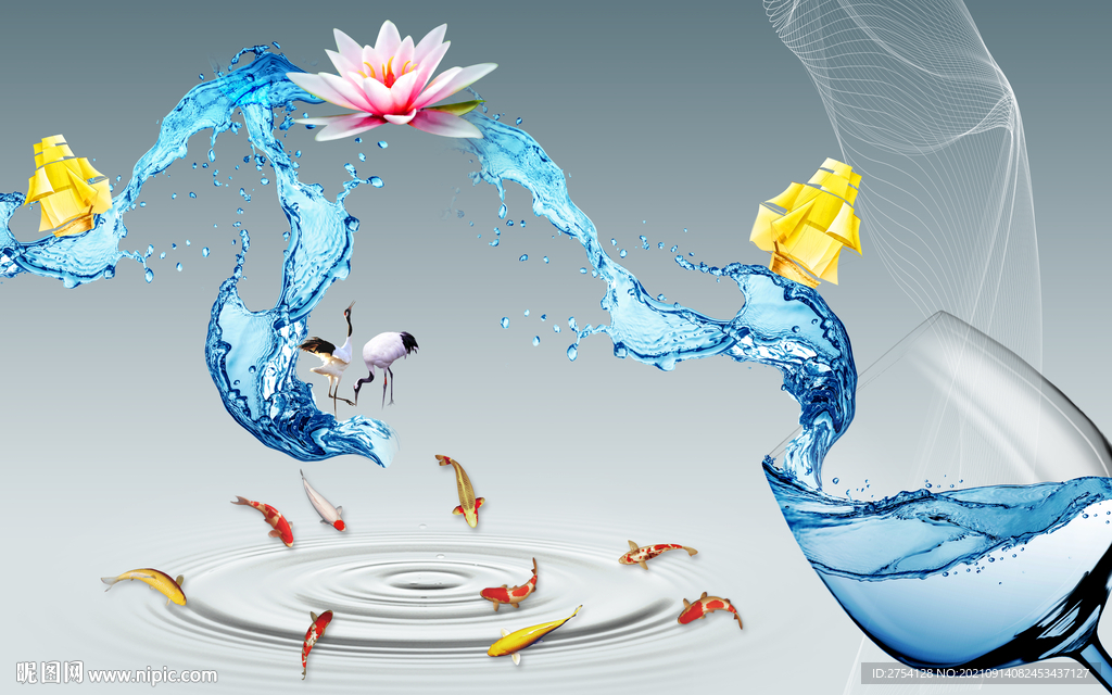 晶瓷画 酒杯 荷花