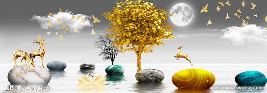 晶瓷画 抽象画 麋鹿