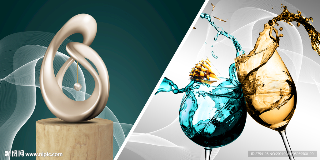 晶瓷画 抽象画 高足酒杯