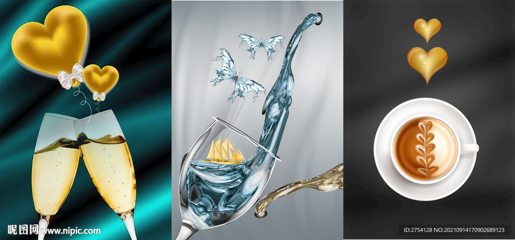 晶瓷画 盘子 高足酒杯