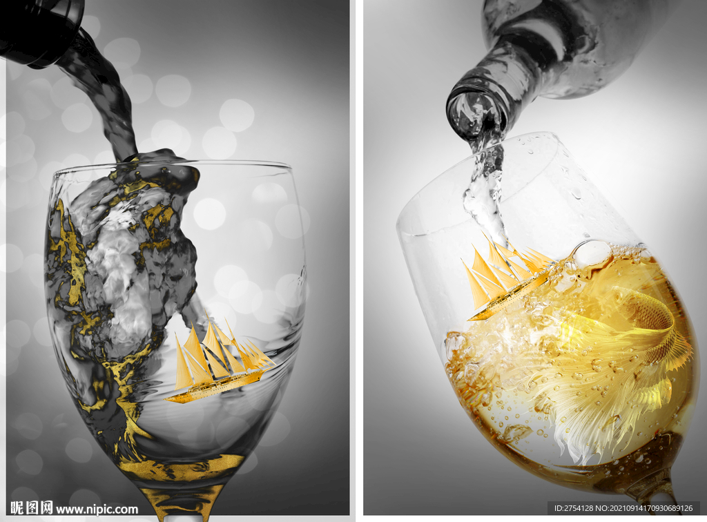 晶瓷画 高足酒杯