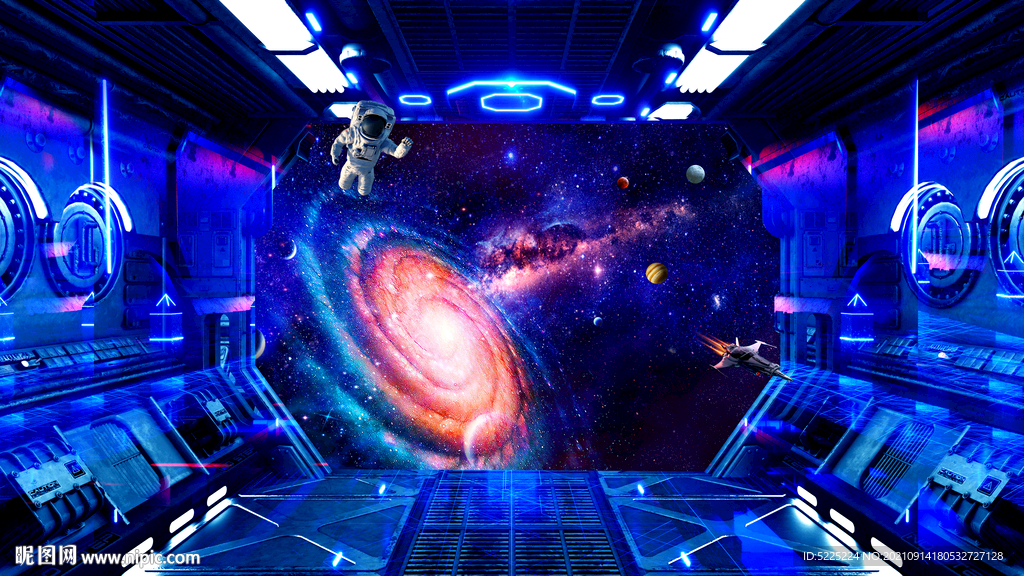 3d宇航员太空舱背景墙