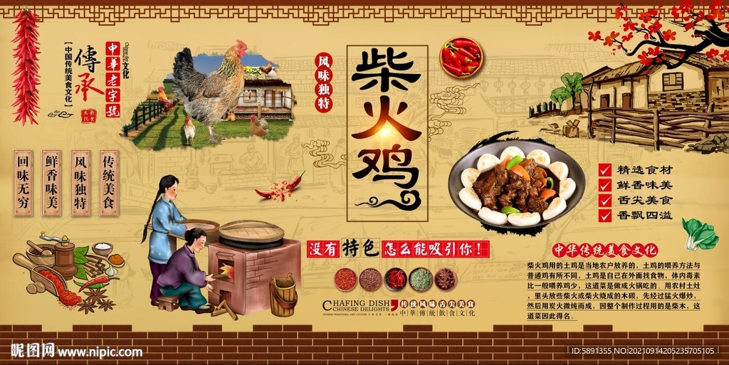 柴火鸡背景墙