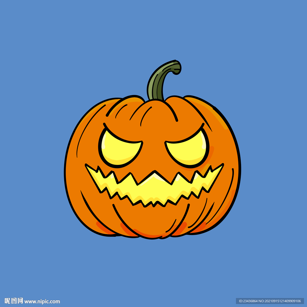 手绘卡通万圣节蓝瓜灯插画