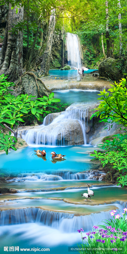 风景画森林流水生财玄关背景墙
