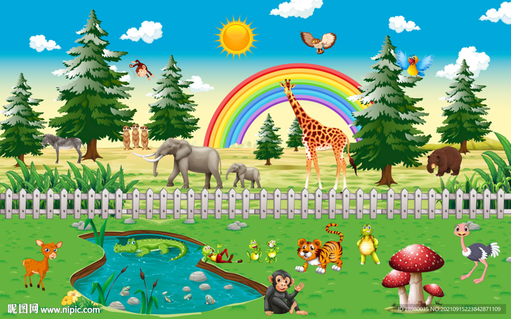 动物世界儿童房背景墙