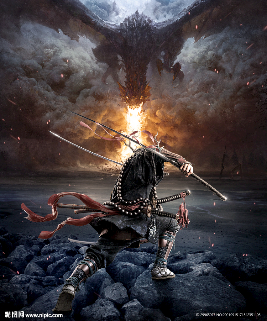 武士与龙合成海报