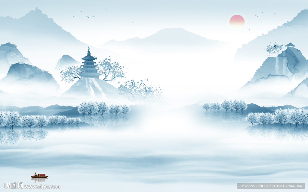 新款简约大气山水 TIF分层